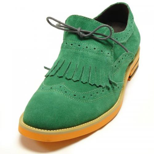 Encore By Fiesso Green Wingtip Suede Loafer Shoes FI6682